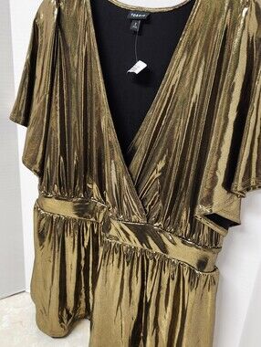 New Torrid 2 Gold Liquid Shine Knit Suprlice Peplum Top Shirt New